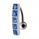 Umgekehrtes Bauchnabelpiercing Silber 925 Stange 5 Blau Quadrat Strass