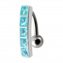 Umgekehrtes Bauchnabelpiercing Silber 925 Stange 5 Türkis Quadrat Strass