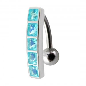 Piercing Ombligo Invertido Plata 925 Barra 5 Strass Cuadrado Turquesa