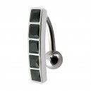 Umgekehrtes Bauchnabelpiercing Silber 925 Stange 5 Schwarz Quadrat Strass