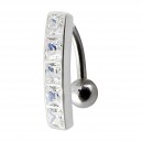Umgekehrtes Bauchnabelpiercing Silber 925 Stange 5 Weiß Quadrat Strass