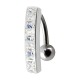 Piercing Nombril Inversé Argent 925 Barre 5 Strass Carrés Blancs
