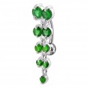 Green 9 Dangling Round Strass 925 Silver Reverse Belly Button Ring