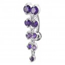 Purple 9 Dangling Round Strass 925 Silver Reverse Belly Button Ring
