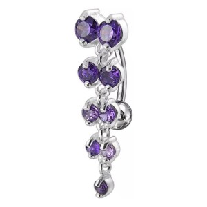 Piercing Nombril Inversé Argent 925 Dangling 9 Strass Ronds Violets