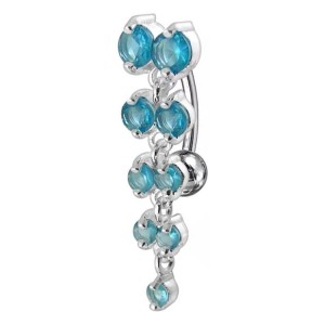 Piercing Nombril Inversé Argent 925 Dangling 9 Strass Ronds Turquoises