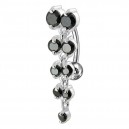 Black 9 Dangling Round Strass 925 Silver Reverse Belly Button Ring