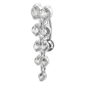 Piercing Nombril Inversé Argent 925 Dangling 9 Strass Ronds Blancs