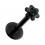 Labret-Piercing Push-Fit Stahl 316L Eloxiert Schwarz Blume Strass Dunkelgr&uuml;n