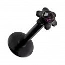 Piercing Labret Push-Fit Stahl 316L Eloxiert Schwarz Blume Strass Lila