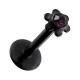 Piercing Labret Push-Fit Acier 316L Anodisé Noir Fleur Strass Violet
