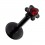Piercing Labret Push-Fit Acier 316L Anodisé Noir Fleur Strass Rouge
