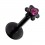 Labret-Piercing Push-Fit Stahl 316L Eloxiert Schwarz Blume Strass Rosa