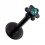 Piercing Labret Push-Fit Stahl 316L Eloxiert Schwarz Blume Strass Türkis