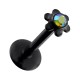 Black Anodized 316L Steel Push-Fit Labret Piercing w/ Rainbow Flower Strass