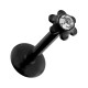 Labret-Piercing Push-Fit Stahl 316L Eloxiert Schwarz Blume Strass Wei&szlig;