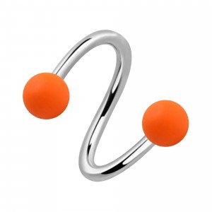 Piercing Hélix Spirale Acrylique Néon Deux Boules Oranges
