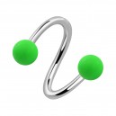 Twisted Helix Piercing Ring w/ Two Neon Acrylic Green Balls
