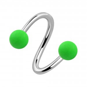 Twisted Helix Piercing Ring w/ Two Neon Acrylic Green Balls