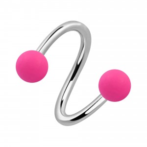 Piercing Hélix Spirale Acrylique Néon Deux Boules Roses