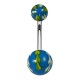 Green/White/Blue Foliage Hand Painted Unique Navel Belly Button Ring
