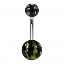 Piercing Ombligo Original Pintado Mano Follaje Verde Claro / Negro