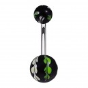 White/Green/Black Foliage Hand Painted Unique Navel Belly Button Ring