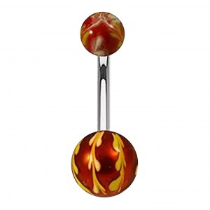 Yellow/Red Foliage Hand Painted Unique Navel Belly Button Ring