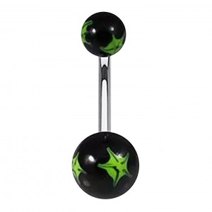 Piercing Nombril Original Peint Main Etoiles Vert / Noir