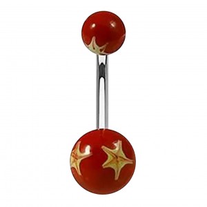 Piercing Nombril Original Peint Main Etoiles Jaune / Rouge