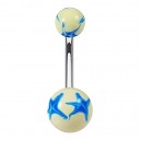 Piercing Nombril Original Peint Main Etoiles Bleu / Blanc