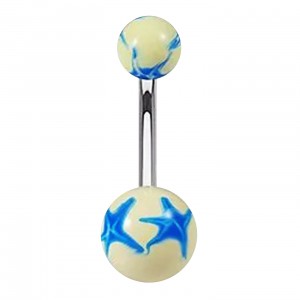 Bauchnabelpiercing Originell Handbemalt Sterne Blau / Weiß