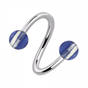 Piercing Spirale Deux Boules Lignes Transparentes Bleues