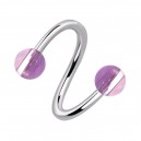 Purple Transparent Lines Two Balls Twisted Piercing Ring