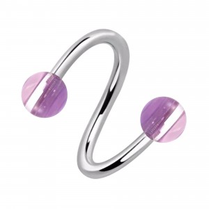 Piercing Spirale Deux Boules Lignes Transparentes Violettes
