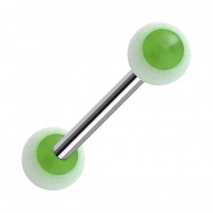UV Reactive Dark Green/White Point Acrylic Tongue Bar Ring