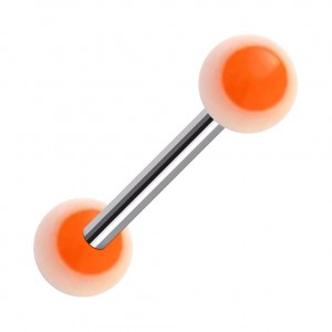 UV Reactive Orange/White Point Acrylic Tongue Bar Ring