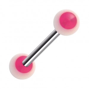 Piercing Langue Acrylique Point Rose / Blanc R&eacute;actif UV