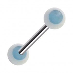 Zungenpiercing Acryl Punkt Hellblau / Wei&szlig; UV-Aktiv