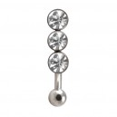 Piercing Ceja Acero Triple Strass Vertical Blanco