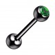 Piercing Langue Acier 316L Anodis&eacute; Noir avec Strass Vert Fonc&eacute;