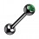 Black Anodized 316L Steel Tongue Bar Ring w/ Dark Green Strass