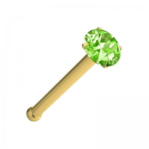 Gerader Nasenpiercing-Pin 14 Karat Gelbgold Kristallstein Grün