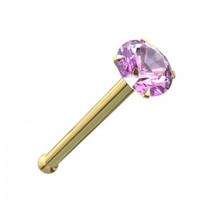 Gerader Nasenpiercing-Pin 14 Karat Gelbgold Kristallstein Lila