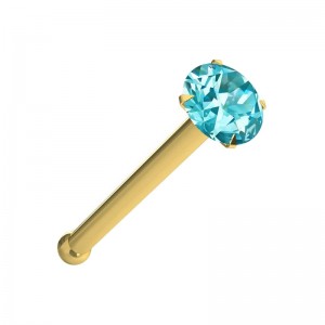 Piercing Nez Pin Droit Or Jaune 14K Pierre Cristal Turquoise