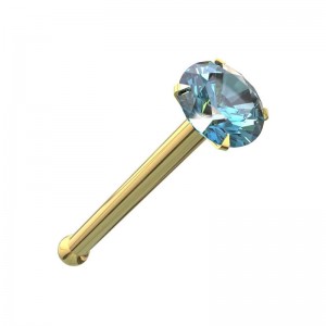 Light Blue Crystal Stone 14K Yellow Gold Nose Ring Bone Bar