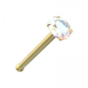 Piercing Nez Pin Droit Or Jaune 14K Pierre Cristal Multicolore