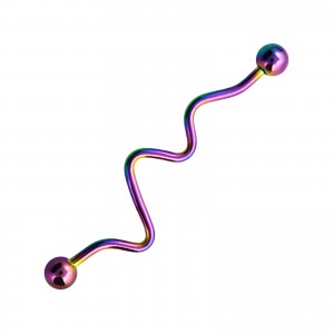 Rainbow Anodized Industrial Zigzag Ring w/ Balls