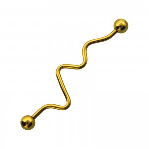 Piercing Industriel Zigzag Anodis&eacute; Dor&eacute; Boules