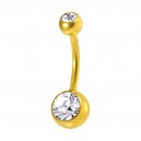 Piercing Nombril Acier 316L Anodis&eacute; Dor&eacute; Deux Strass Blancs